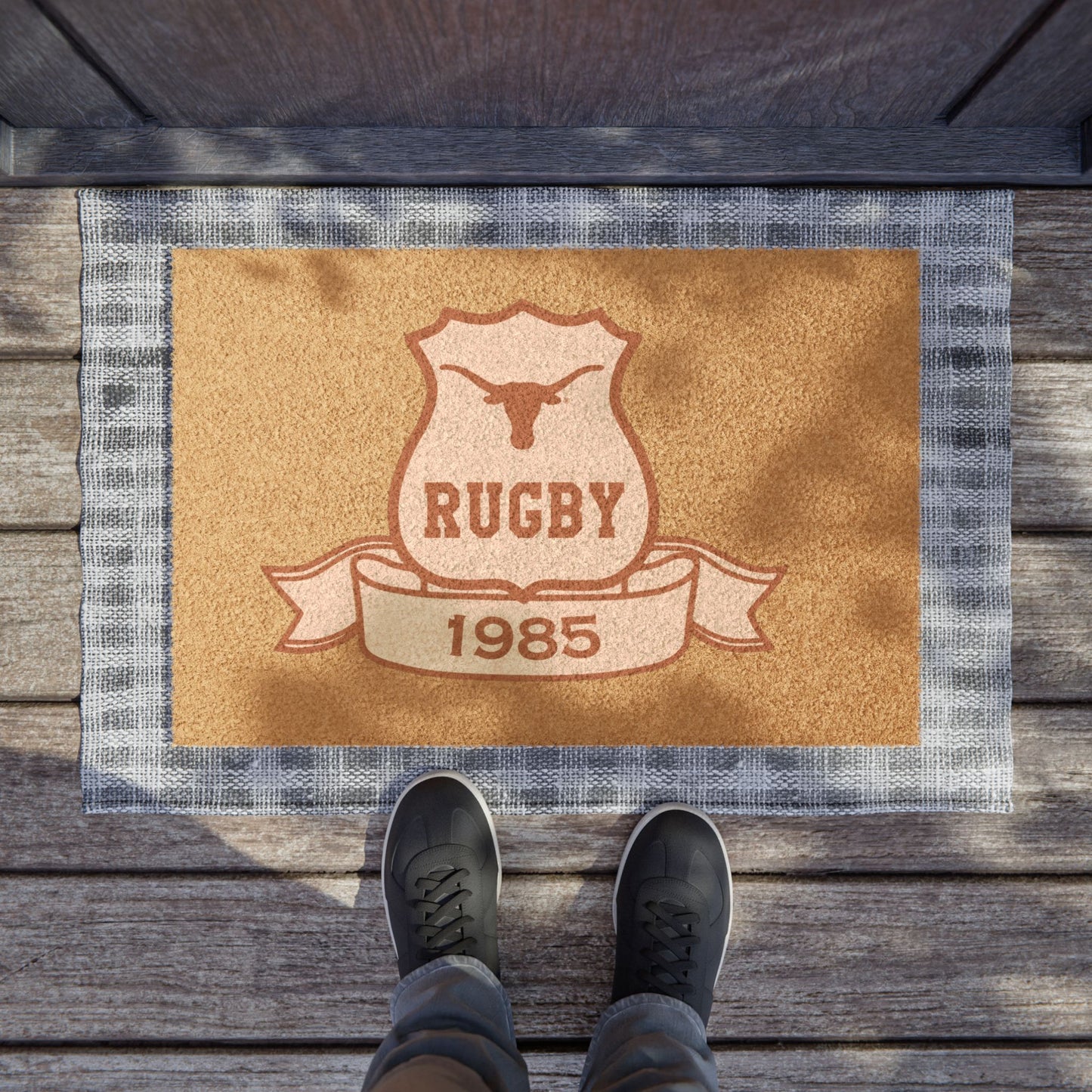 Personalized Rugby Doormat - Vintage Style Home Entrance Mat with Established 1985 Design